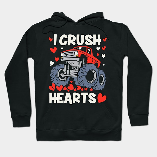 Valentines Day Monster Truck I Crush Hearts Boys Toddler I Crush Hearts Hoodie by DenverSlade